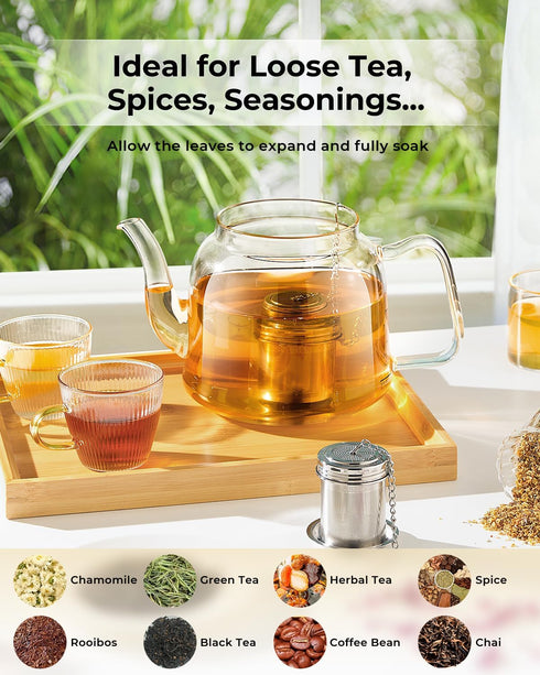 House Again Tea Infuser, Extra Fine Mesh Tea Strainers for Loose Tea, 18/8 Stainless Steel Tea Strainer with Extended Chain Hook, Tea Steeper for ...