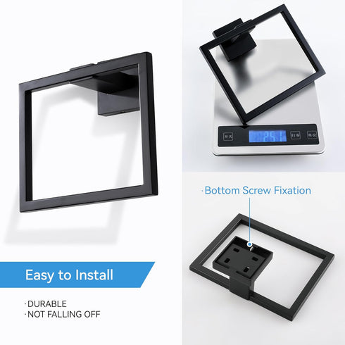 Hand Towel Holder for Bathroom Wall Mount Matte Black Square Hand Towel Rings for Bathroom Hardware Accessories Kitchen Toilet SUS 304 Stainless S...