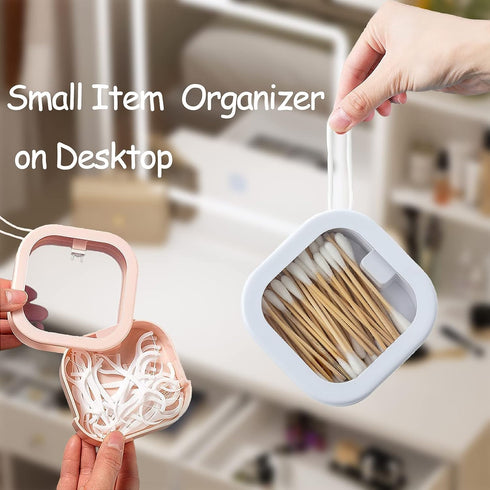 2 Pcs Hair Tie Organizer, Portable Hair Accessory Storage Containers Small Stackable Hair Ties Qtip Travel Holder Cotton Swab Dispenser Hair Acces...