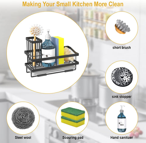 Maifan Sponge Holder for Kitchen Sink, Kitchen Sink Caddy Organizer with Detachable Brush Holder, Stainless Steel Dish Soap Caddy Rustproof Sink H...