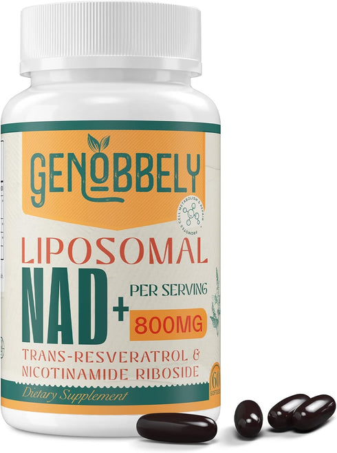 GENOBBELY 800 mg Liposomal NAD+ Supplement with Nicotinamide Riboside 200 mg, Trans-Resveratrol 100 mg - True NAD Supplement for DNA Repair, Healt...