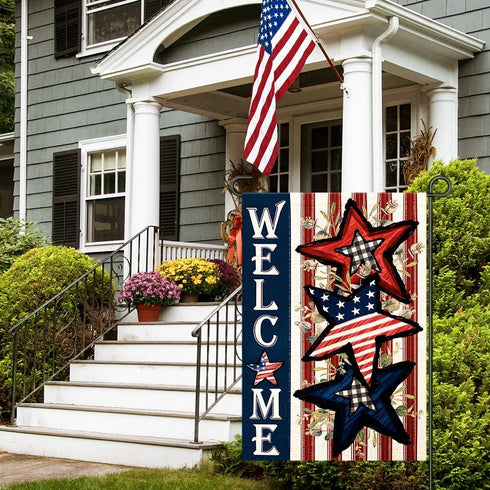 Independence Day 4th of July Garden Flag Burlap 12x18 Inch Double Sided, Patriotic American Stars and Stripes Yard Outdoor Decor DF304...