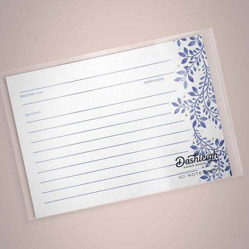 Blue Floral and Silver Foil Lux Recipe Cards, 4x6 inches...