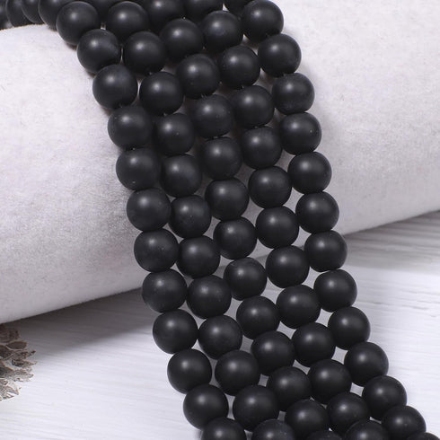 200Pcs 4mm Natural Matte Black Onyx Agate Beads Round Loose Gemstone Stone Beads for Jewerly Making with Crystal Stretch Cord...
