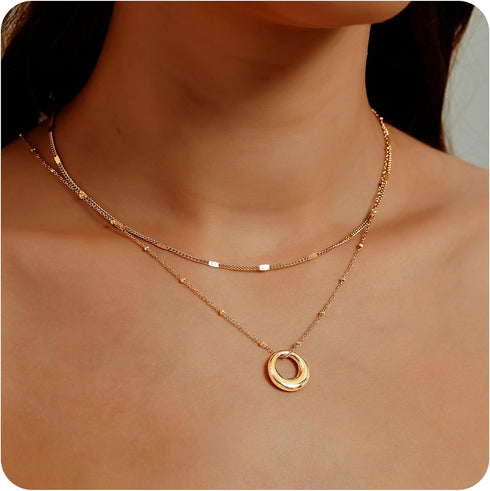Gold Layered Necklaces for Women, 18K Real Gold Plated Necklaces for Women Trendy, Dainty Circle Pendant Waterproof Necklace, Simple Gold Necklace...