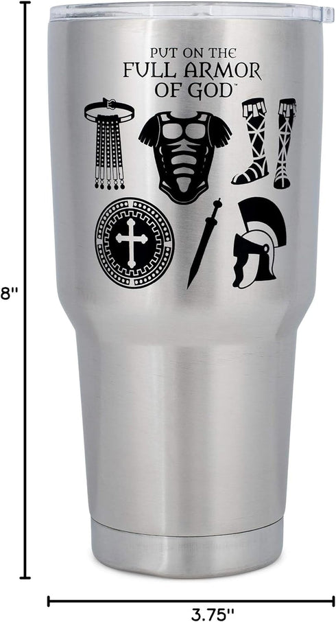 Dicksons Armor Of God Silver Toned 30 Ounce Stainless Steel Travel Tumbler...