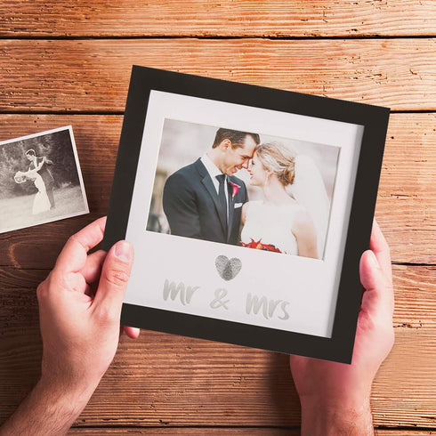 Jinchuan Heart Thumbprint Keepsake Frame and Ink Kit,Wedding Picture Frame Wedding Registry Idea Shower Gift For Bride Newlywed (Black Frame, Silv...