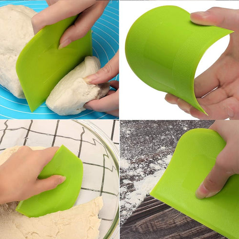 Dough Scraper Bowl Scraper Bread Cream Cake Pizza Cutter Bench Scraper- Flexible Plastic Multi-Function Kitchen tools, 2 Piece White-Green...