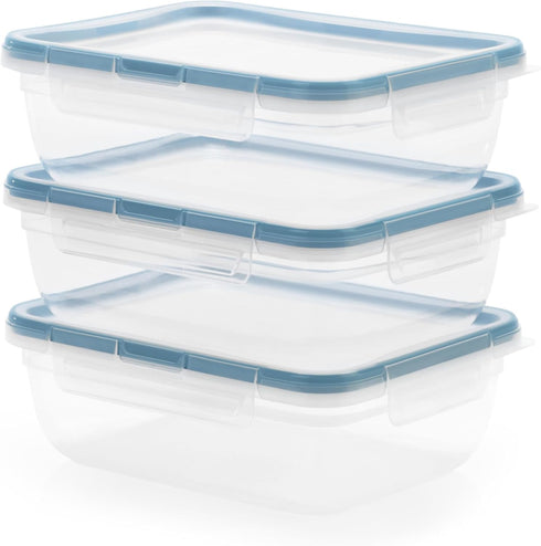 Snapware Total Solution 3-Pack (8.5-Cup) Plastic Food Storage Containers Set, Leakproof & Airtight Locking Lids Rectangular Tupperware, Non-Toxic ...