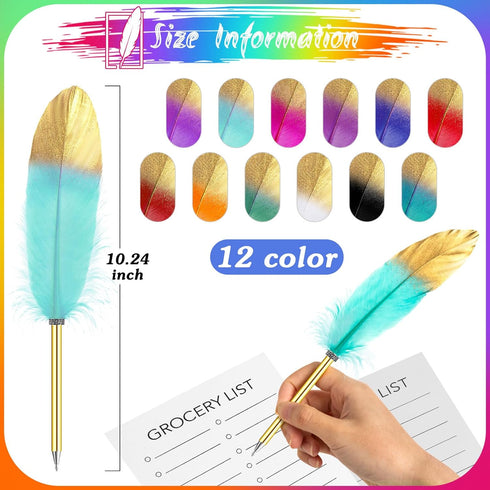 ZAUGONTW 12Pcs Feather Ballpoint Pen, Vintage Feather Pen, Signing Pen for Guest Signature School Office Wedding Bridal Party Supplies...