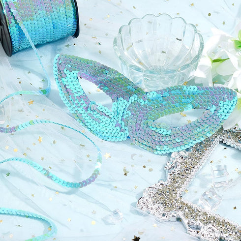 PH PandaHall 100 Yards Light Blue Sequin Trim 6mm Wide Flat Sequin Strip Spangle Sequins Paillette Trim Spool String Sequins Ribbon Shiny Trims fo...