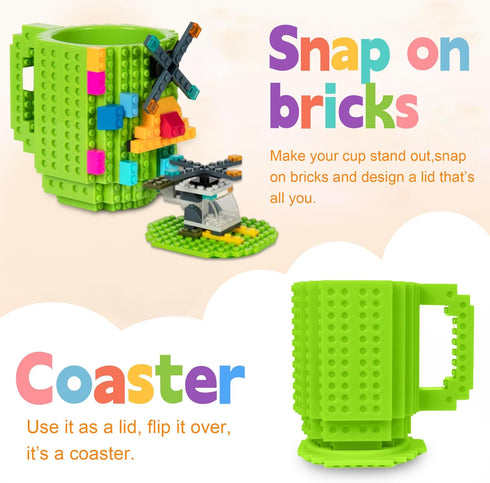 Fubarbar Novelty Coffee Mugs- Kids Brick Gaming Mug Building Head Cup with Straw, Funny Xmas/Birthday Gift For Men, Women, Kids (Green)...