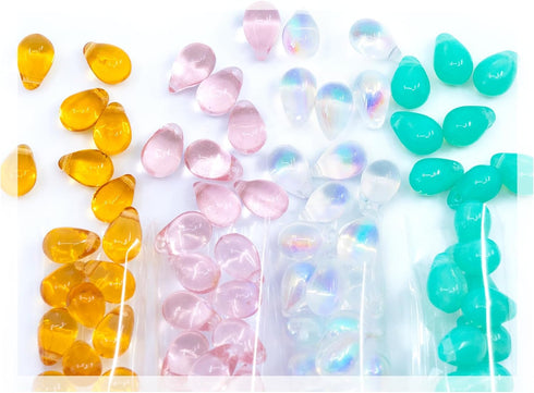 Teardrop Glass Beads for Jewelry Making Set - 120+ Bead Kit of 6x9mm Pendant Drop Beads in 4 Gentle Distinct Colors: Pink, Opal Turquoise, Amber, ...
