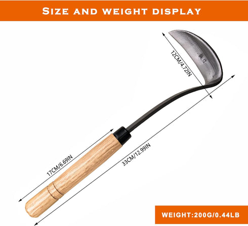 SHANFEEK Japanese Weeding Sickle Hoe Gardening Tools 13-Inch Weed Remover Tool High-Carbon Steel One-Piece Molding with Hard Solid Wood Handle(Sna...