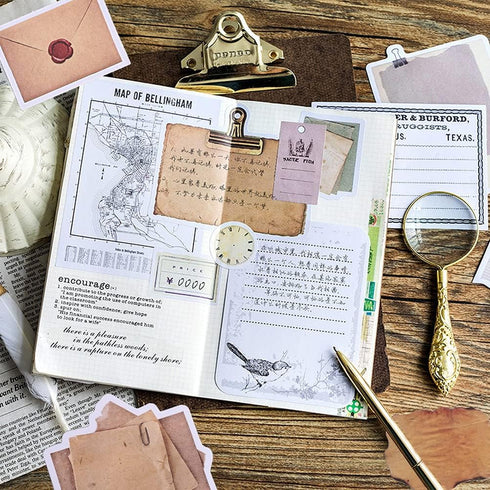 Vintage Scrapbook Paper Stickers, 90 Pcs Antique Looking Aged Paper Classic Old Writing Sticker for Scrapbook, Planner, Craft (2 Styles)...