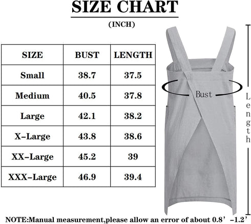 Cotton Linen Apron for womens Cross Back Apron Pinafore Dress for Baking Cooking Gardening Work...