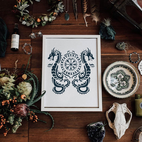 FINGERINSPIRE Viking Dragon Painting Large Stencil 11.8x11.8" Viking Compass Drawing Template Reusable Double Dragon Compass Pattern Viking Themes...