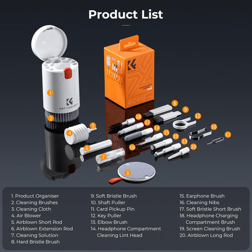 K&F Concept 20-in-1 Keyboard Cleaning Kit Laptop Cleaner, Multifunctional Electronic Device Cleaning Tool, for iPhone AirPods MacBook iPad, Camera...
