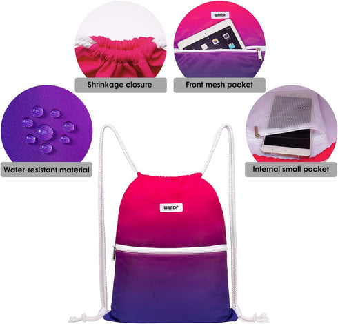 WANDF Drawstring Backpack String Bag Sackpack Cinch Water Resistant Nylon for Gym Shopping Sport Yoga (Red)...