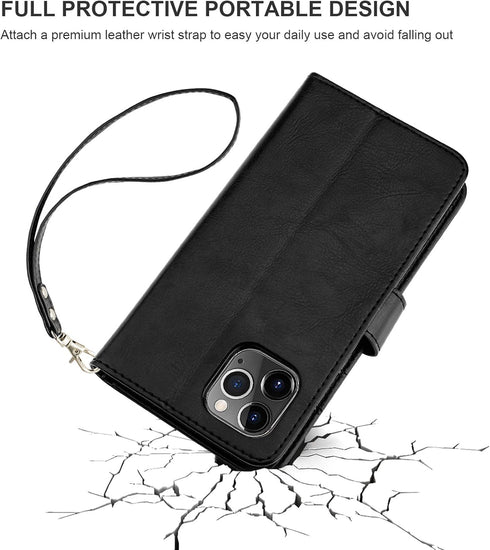 Bocasal for iPhone 11 Pro Wallet Case with Card Holder PU Leather Magnetic Detachable Kickstand Shockproof Wrist Strap Removable Flip Cover for iP...