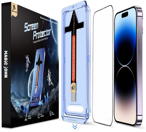 MAGIC JOHN 2 Pack for iPhone 14 Pro 6.1 inch Tempered Glass Screen Protector, Auto Dust-Elimination Installation, Bubble Free, Dynamic Island Comp...