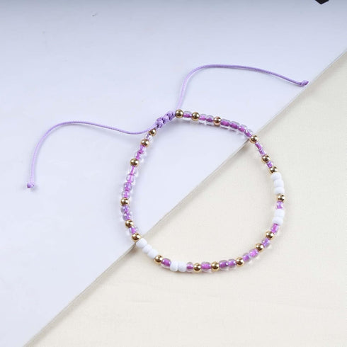 Boho Beaded Anklet Bracelets Purple Beads Woven Chain Anklet Beach Braided Woven Ankle Bracelet Seed Beads Foot Chain Jewelry for Women...