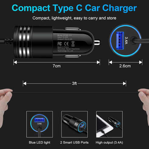 Android Car Charger Type C Samsung Car Charger Fast Charging for Samsung Galaxy S24/A15/A14/A54/A53 5G/A13/A03S/S23/S23 Ultra/S23 Plus/S22/S21fe/S...
