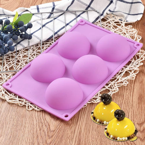 Newk 5 Holes Semi Sphere Silicone Mold, 3 Packs 5-Cavity Half Sphere Mold for Making Chocolate Bomb, Cake, Jelly, Pudding, Dome Mousse - Purple...