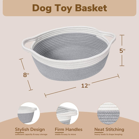 Goodpick Small Woven Storage Basket with Handles, Cotton Rope Baskets for Gifts Empty, Dog Toys, Diapers, Towels, Easter Baskets for Kids, 12" x 8...