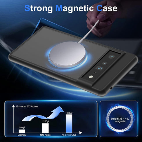 Magnetic Case for Google Pixel 6 Pro 5G, Compatible with Mag Safe Wireless Charger, Translucent Frosted Matte Back Slim Fit Shockproof Case for Pi...
