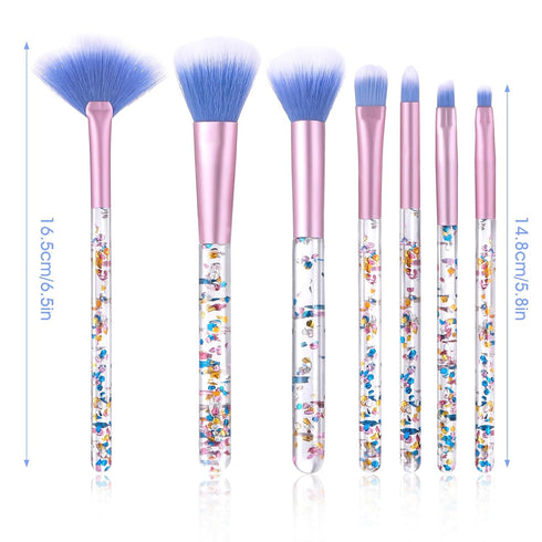 7 Pack Makeup Brush Set Stylish Glitter Cosmetics Brushes Kit Professional Blending Brush with Crystal Sequins Handle for Eye Shadow Eyeliner Foun...