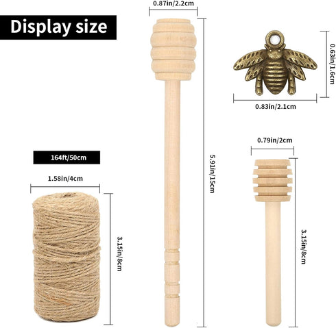 50 Pack 3 Inch Mini Wood Honey Dipper Sticks Set,Honey Stirrer Honey Wand for Honey Jar Dispense Drizzle Honey, 50 Pieces Honeybee Charm Pendants ...