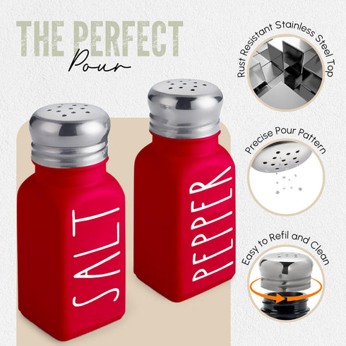 Red Salt and Pepper Shakers Set by Brighter Barns - Modern Farmhouse Kitchen Decor and Accessories for Home Restaurants Weddings - Cute Modern Gla...