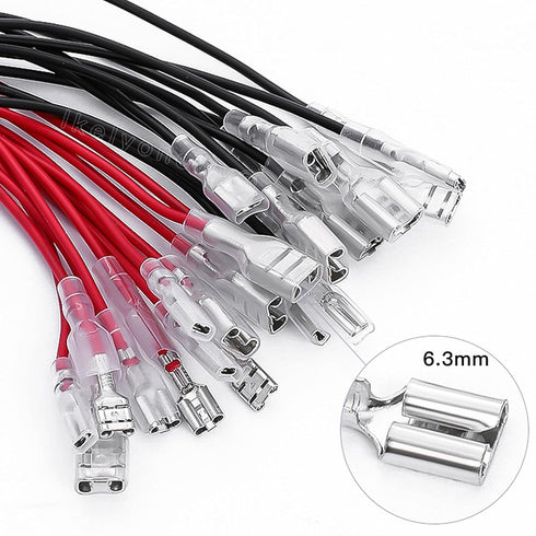 6.3mm Quick Female Spade Wire 18 Awg Splice Connectors Speaker Single Head Crimp Terminal Insulation Sleeve with Red and Black Wires Assortment Ki...