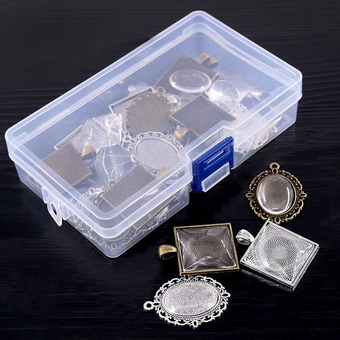 Glarks 48-Pieces Oval and Square Pendant Trays with Glass Cabochon Dome Tiles Clear Cameo for Crafting DIY Jewelry Making, 24 Sets...