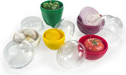 5PCS Fruit and Vegetable Shaped Savers Storage Onion Tomato Lemon Green Pepper and Garlic Containers for Fridge Vegetable Crisper Makes Food Stays...