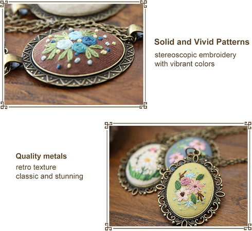ZOCONE 4 Packs Embroidery Necklace Kits, Embroidery Pendant Kit Mini Cross Stitch Kit with 4 Hoops, Necklace, Pendant, Stamped Pattern Cloth, Inst...