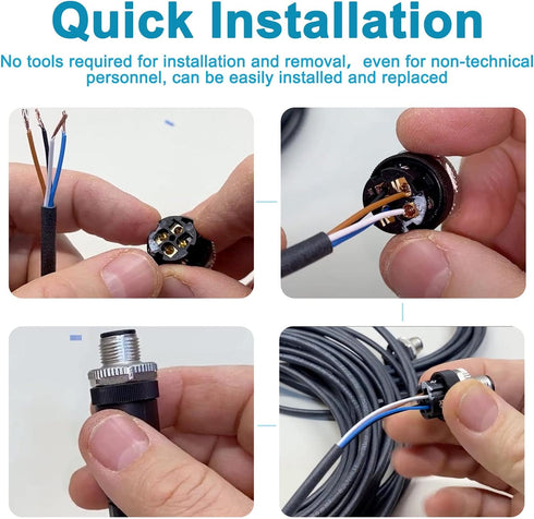 Aviation Connector Plugs,Lonlonty Ethernet M12 Connector Field Wireable IP67 Waterproof Straight 4 Pin A Code Unshield Male Plug for Cable AC 250V...