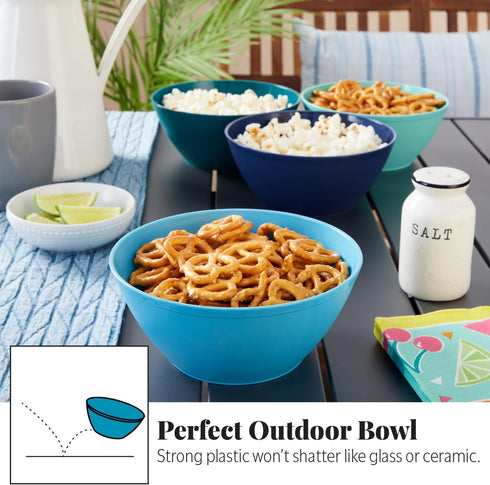 US Acrylic Unbreakable 28 oz. Plastic Stackable Cereal Bowls for Snacks & Ice Cream in Coastal Colors (Set of 8) 6-inch Reusable, BPA-Free, Made i...