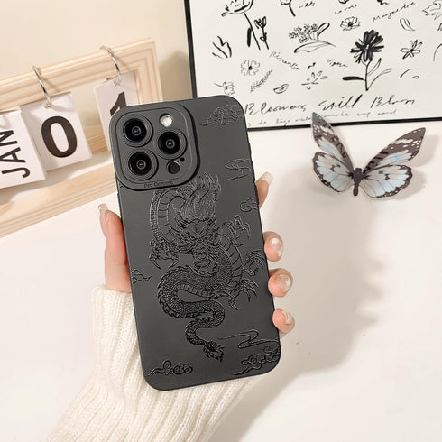 Compatible for iPhone 14 Pro Max Case Cute Cool Dragon Black Design for Girls Women Soft TPU Shockproof Protective Girly for iPhone 14 Pro Max-Dra...