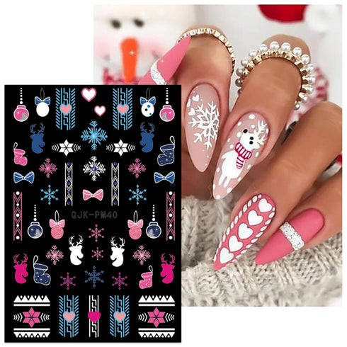 JMEOWIO 10 Sheets Christmas Pink Nail Art Stickers Decals Self-Adhesive Pegatinas Uñas Snowflake Xmas Winter Holiday Cute Elk Nail Supplies Nail A...