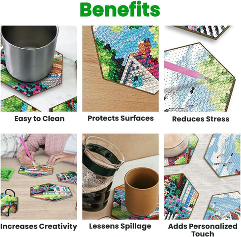 DIY Diamond Painting Coasters Kit with Holder - Set of 7 Diamond Art Coasters for Adults, Beginners & Kids for Home Décor, Diamond Art Craft Suppl...