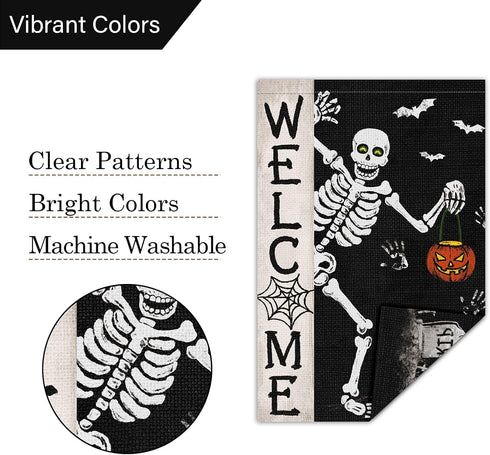Louise Maelys Halloween Skull Garden Flag 12x18 Double Sided, Burlap Small Spooky Welcome Halloween Pumpkin Bat Yard House Flags Seasonal Holiday ...