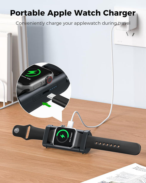 NEWQ Lockable Mini Portable Charger for Apple Watch Power Bank Keychain 1800mAh iwatch Magnetic Charger for Apple Watch Series 9/8/7/6/5/4/3/2/1/S...