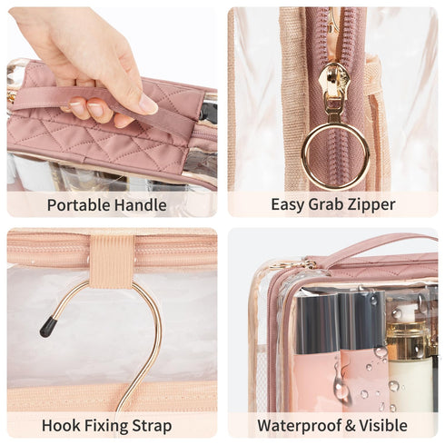 CUBETASTIC Clear Makeup Bag for Women, Transparent Cosmetic Organizer Case for Travelling, Hanging Toiletry Bag for Travel Essentials 3 Comparment...