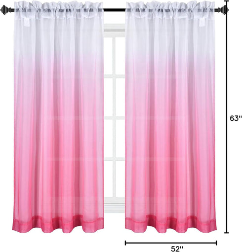 HUTO Pink Sheer Curtain for Little Girls Kids Bedroom Ombre Gradient Window Panel for Princess Teenage Daughter Closet-Sheer Backdrop Curtain Drap...