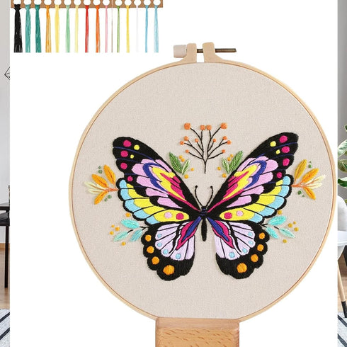 Tolovis Animal Butterfly Embroidery Kits for Beginners with Floral Patterns Pattern, Easy DIY Craft Punch Needle Starter Cross Stitch Kit DIY Need...