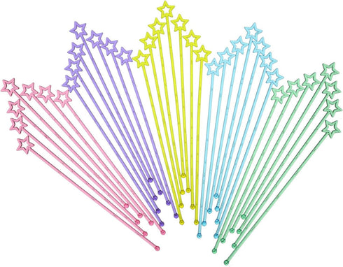 100 Pieces 9.1 Inch Swizzle Sticks Cocktail Stirrers Plastic for Bar Disposible Plastic Star Top Crystal Swizzle Sticks (Multicolor)...