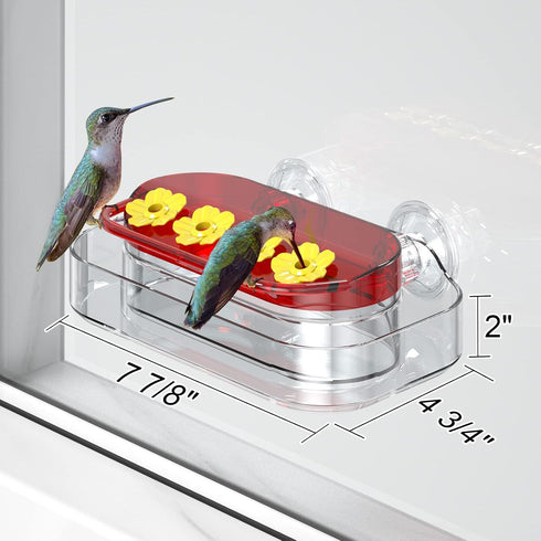 Window Hummingbird Feeder, Strong Suction Cup Hummingbird Feeder with 4 Feeding Ports, Easy to Clean and Refill Plastic Humming Bird Feeder, 1 Pac...