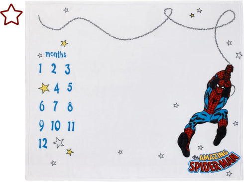 Marvel Amazing Spiderman Red, White, and Blue Super Soft Milestone Baby Blanket...